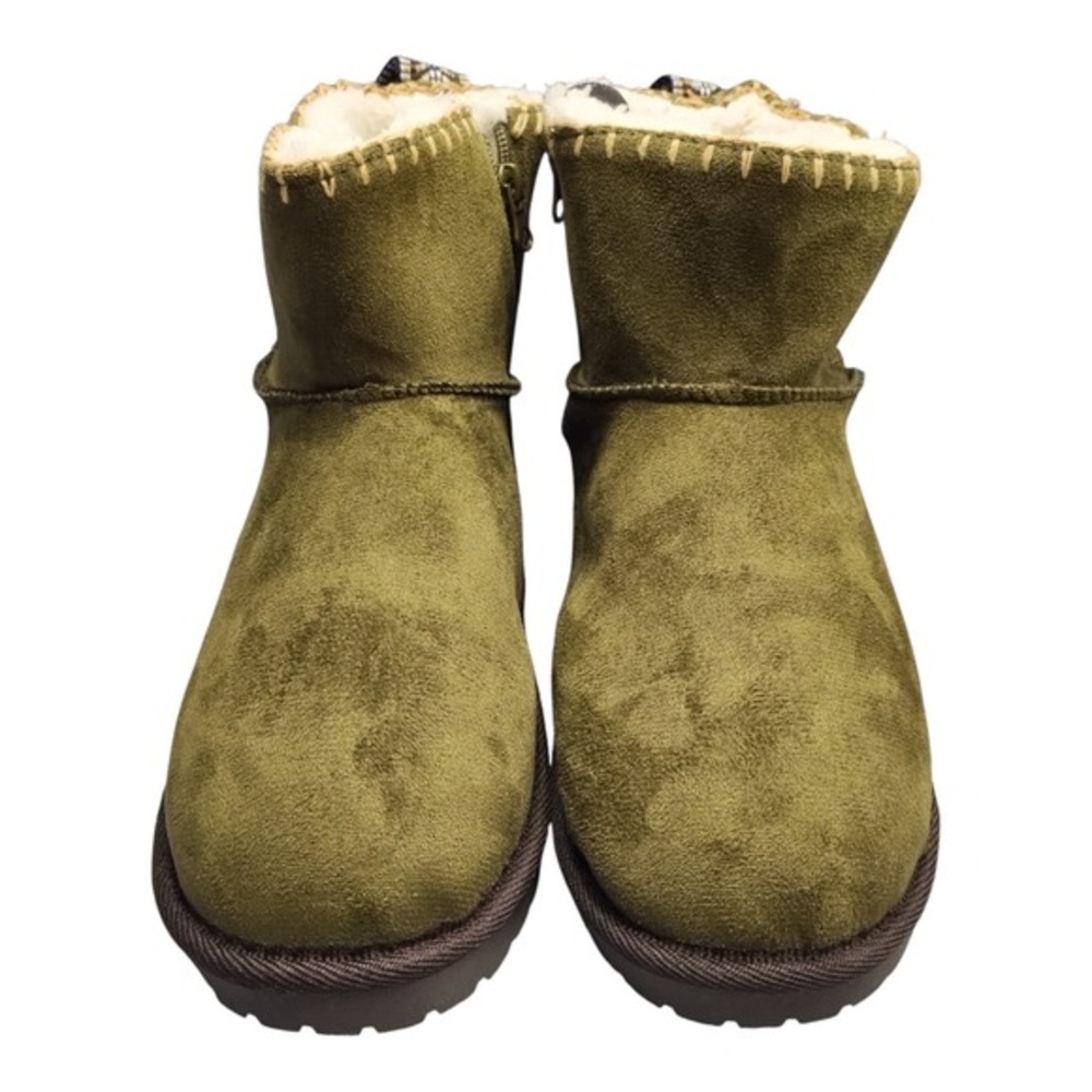Muk Luks Truvie Booties Womens Size 8 Olive Upper Fabric‎ Cozy Side Zip WPL6134